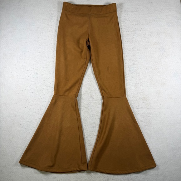 Rock & Roll Cowgirl Pants - Rock & Roll Cowgirl Brown Faux Suede Bell Bottom Flare Leggings 78-2911 Small